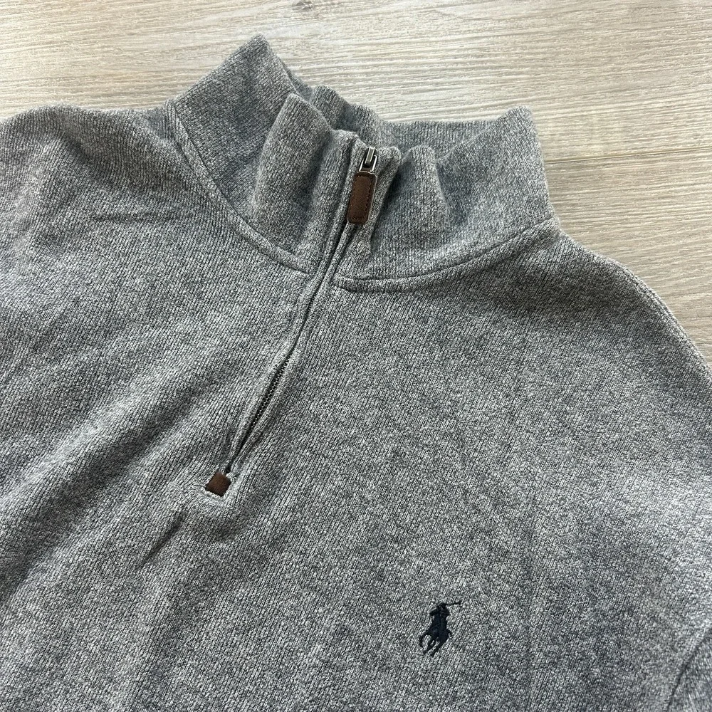 Polo Ralph‎ Lauren Sweater Mens 2XL Gray Quarter Zip Mock Neck Pullover Logo